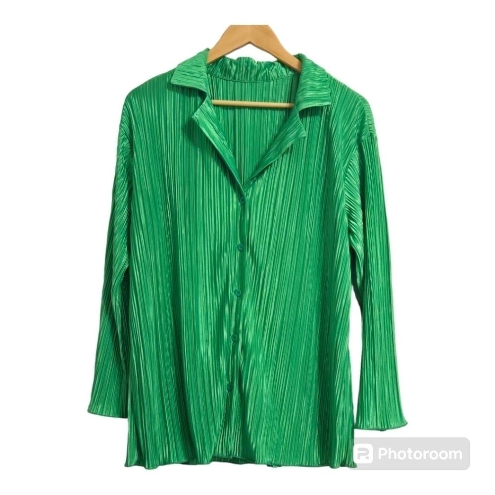 Satin Green Pleated Top